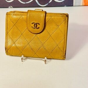 CHANEL Yellow Quilted Leather Wallet